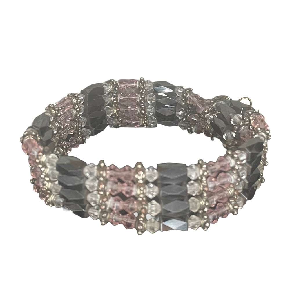 Vintage Wrap Necklace/Bracelet/Anklet Magnetic Hematite Beaded Pink Silver Toned